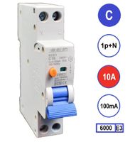 Aardlekautomaat 10A C KAR 100mA 2 polig 18mm breed Kema Keur 230V automaat en aardlek in een module