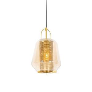 QAZQA Art deco hanglamp goud met amber glas 23 cm - Kevin