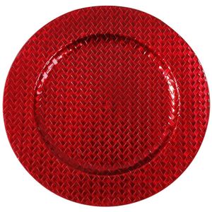 Kaarsenbord/plateau rood vlechtpatroon 33 cm rond   -