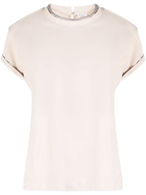 Brunello Cucinelli t-shirt à ornements métalliques - Tons neutres