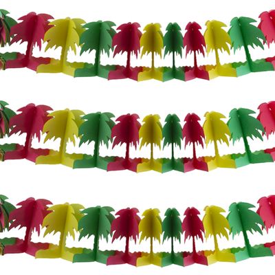 Hawaii palmbomen thema feestslinger - 3x - gekleurd - 400 cm - papier