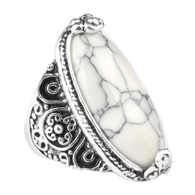 Mode Vintage ovale Turquoise Flower Ring vrouwen antieke zilveren sieraden ring grootte: 7 (wit)