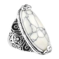 Mode Vintage ovale Turquoise Flower Ring vrouwen antieke zilveren sieraden ring grootte: 7 (wit)