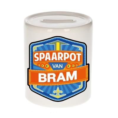 Kinder spaarpot met naam - Bram - keramiek - met dop - wit - Sparen - Spaargeld van Bram