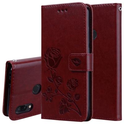 Rose reliëf horizontale Flip PU lederen draagtas voor Xiaomi Redmi Note 7 met houder & kaartsleuven & portemonnee (bruin)