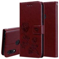 Rose reliëf horizontale Flip PU lederen draagtas voor Xiaomi Redmi Note 7 met houder & kaartsleuven & portemonnee (bruin)