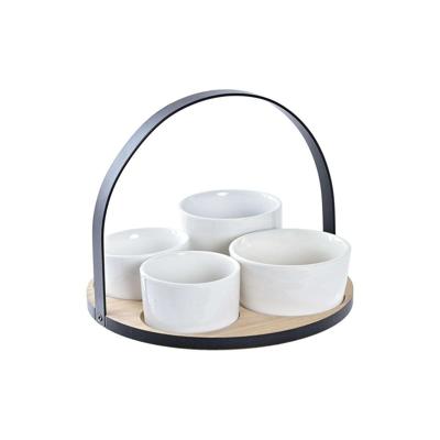 Set voor voorgerechtjes DKD Home Decor Wit/Zwart Metaal Bamboe Keramiek Loft 5 Onderdelen 350 ml 20 x 20 x 14 cm
