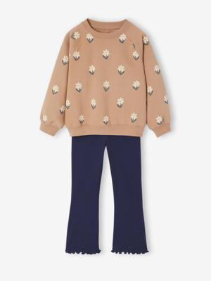 Set met sweater met print en uitlopende legging voor meisjes marineblauw