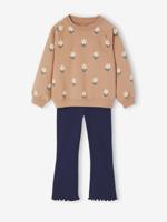 Set met sweater met print en uitlopende legging voor meisjes marineblauw