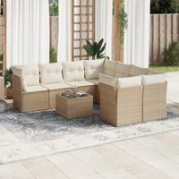 9-delige Loungeset met kussens poly rattan beige