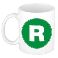 Koffie mok met de letter R - beker - groen - eerste letter van een voornaam - wit - 300 ml