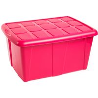 Opslagbox kist van 60 liter met deksel - Fuchsia roze - kunststof - 63 x 46 x 32 cm - thumbnail