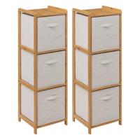 Opbergkast met 3 polyester manden - 2x - 3 lagen - bamboe - beige - 35 x 33 x 109 cm Opbergkast met 3 polyester manden - 2x - 3 lagen - bamboe - beige - 35 x 33 x 109 cm