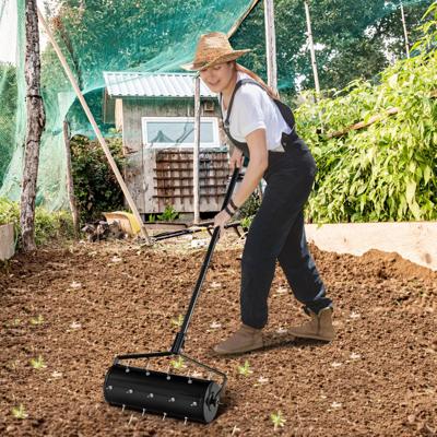 44 x 128 cm Gazonbeluchter Handmatig Gazonrol met Steel en Spijkers Handverticuteerder Rollend Gazonbeluchter Tuinwals Groen/Zwart