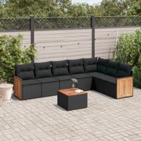 8-delige Loungeset met kussens poly rattan zwart