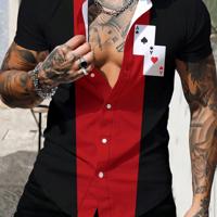 Bon&Bon Men's Poker & Geometric Print Short Sleeve Casual Button Shirt Black / S