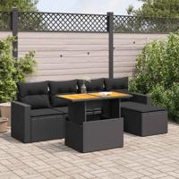 6-delige Loungeset met kussens poly rattan zwart