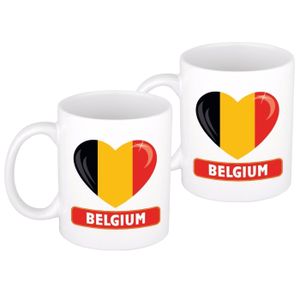 2x stuks hartje vlag Belgie mok / beker 300 ml