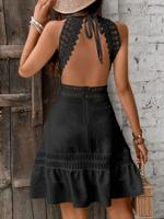 Bon&Bon Black Lace Halter Neck Backless Boho Beach Dress Black / XL