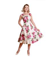 Hearts & Roses Frances Floral Swing Dress Cream Pink-S