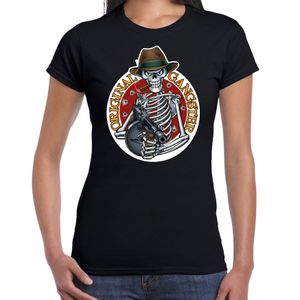 Original gangster skelet Halloween verkleed t-shirt zwart voor dames