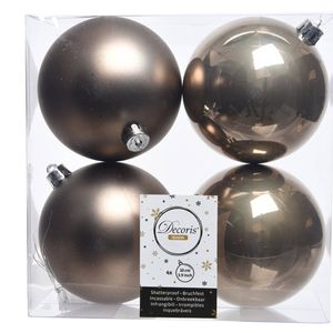 4x Kunststof kerstballen glanzend/mat Kasjmier bruin 10 cm kerstboom versiering/decoratie - Kerstbal