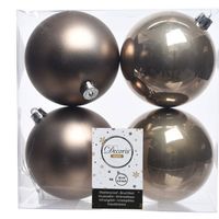 4x Kunststof kerstballen glanzend/mat Kasjmier bruin 10 cm kerstboom versiering/decoratie - Kerstbal - thumbnail