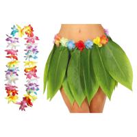 Hawaii verkleed hoela rokje en bloemenkrans met led - volwassenen - groen - tropisch themafeest - thumbnail