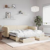 Slaapbank met onderschuifbed en lades 90x200 cm stof crèmekleur