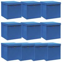 Opbergboxen met deksel 10 st 32x32x32 cm stof blauw - thumbnail