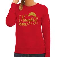 Foute kersttrui/sweater voor dames - Naughty Girl - rood - glitter goud - Kerstmuts