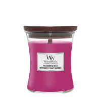 WoodWick Geurkaars Medium Wild Berry & Beets - 11 cm / ø 10 cm - Geurkaars in Glas - Houten Lont
