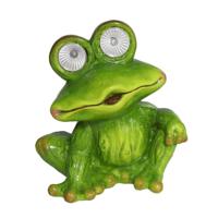Tuinbeeld dier kikker zittend - kunststeen - 20 x 14 cm - groen - Solar light ogen - thumbnail