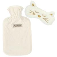 Warmwaterkruik en Masker - 2L - wit - satijn - kruik - oogmasker - slaapmasker