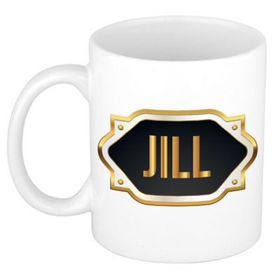 Naam cadeau mok / beker Jill met gouden embleem 300 ml Naam cadeau mok / beker Jill met gouden embleem 300 ml