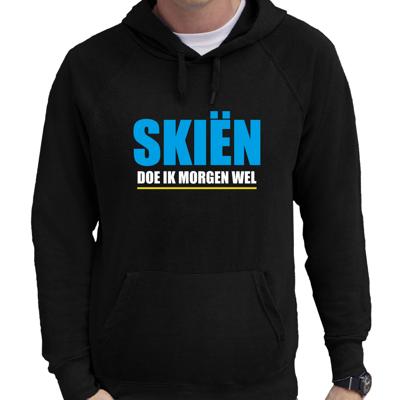 Apres ski trui met capuchon Skien doe ik morgen wel - zwart - heren - Foute apres ski trui
