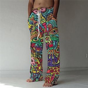 Voor heren Broek Zomerbroek Strandbroeken Boho-broek Zak Trekkoord Elastische taille Grafische prints Comfort Ademend Casual Dagelijks Feestdagen Streetwear Ontwerper Blozend Roze Regenboog Lightinthebox