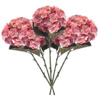 Kunstbloem Hortensia tak - 5x - 50 cm - koraal roze - kunst zijdebloemen - decoratie - hydrangea