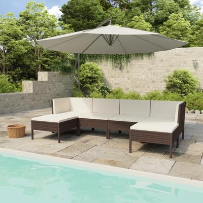 6-delige Loungeset met kussens poly rattan bruin