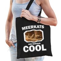 Katoenen tasje meerkats are serious cool zwart - stokstaartjes/ stokstaartje cadeau tas   -
