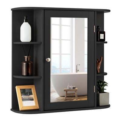 Spiegelkast Badkamer Badkamerspiegel met Planken Wandkast met Badspiegel Hangkast met Spiegeldeur Zwart/Wit/Grijs/Bruin