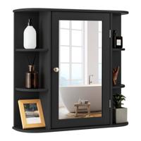Spiegelkast Badkamer Badkamerspiegel met Planken Wandkast met Badspiegel Hangkast met Spiegeldeur Zwart/Wit/Grijs/Bruin