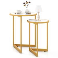 2-Delige Set Salontafels met Marmerlook en Goudkleurige Metalen Poten Moderne Bijzettafels