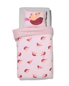 HEMA Kinderdekbedovertrek Flanel 140x200 Vogel Roze (roze)