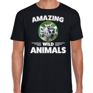 T-shirt ringstaart makis amazing wild animals / dieren zwart voor heren