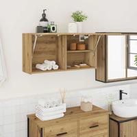 Badkamerwandkast 80x25x40 cm bewerkt hout artisanaal eikenkleur