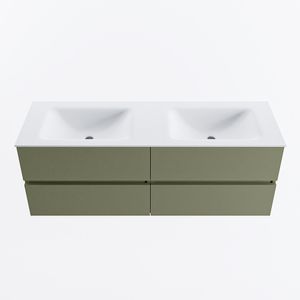 MONDIAZ VICA 140cm badmeubel onderkast Army 4 lades. Wastafel CLOUD dubbel 2 kraangaten, kleur Talc.
