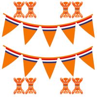 Oranje vlaggetjes/vlaggenlijn versiering set met 2 slingers van 10 m voor binnen - Vlaggenlijnen - thumbnail