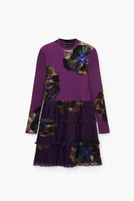 Jurk met bloemen en ruches - RED - XXL