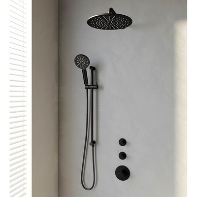 Inbouw Regendouche Set Brauer Black Edition Gebogen Wanduitloop Ronde Hoofddouche 30 cm Met Twee Stopkranen Handdouche 3 Standen en Glijstang Mat